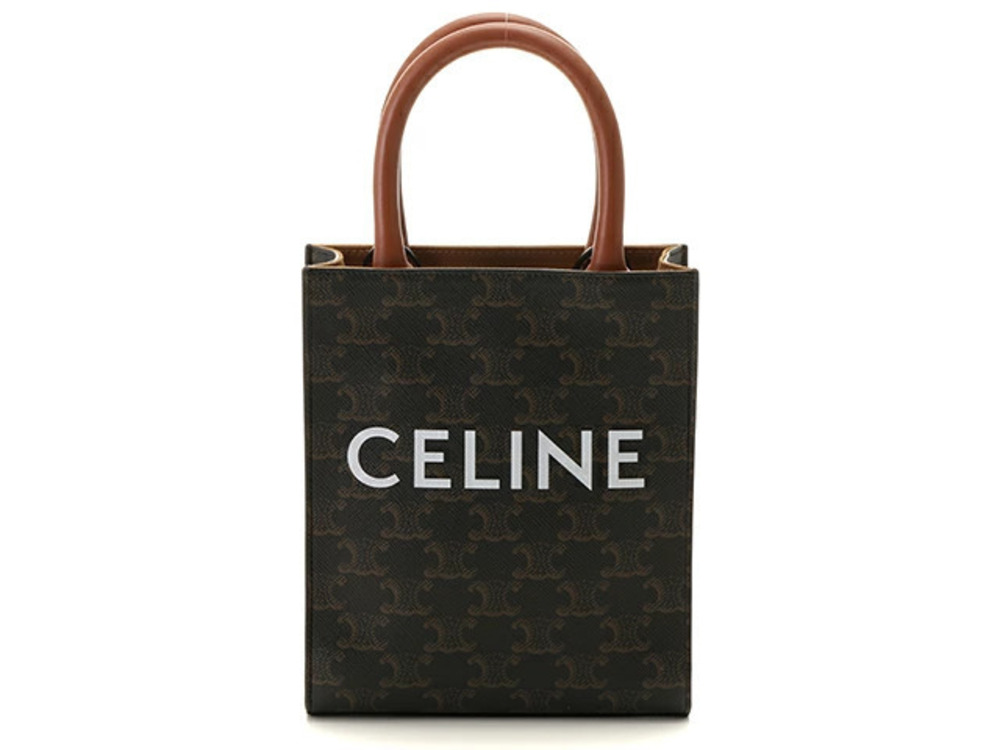 Celine Vertical Cabas Shoulder Bag Taurillon canvas Calfskin Tan